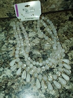 Large Beaded Women's Necklace Blush Pink With Earring Set